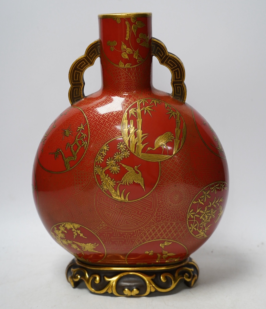 A Worcester two handled Japanese style vase, 1876, 27.5cm. Condition - good